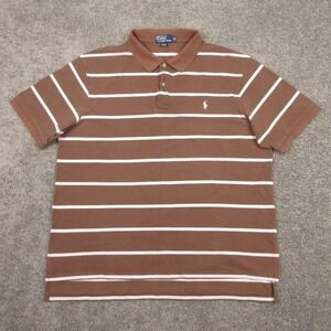 Polo Ralph Lauren Shirt Mens 2XB Brown Striped Cotton White Pony Golf Rugby Logo